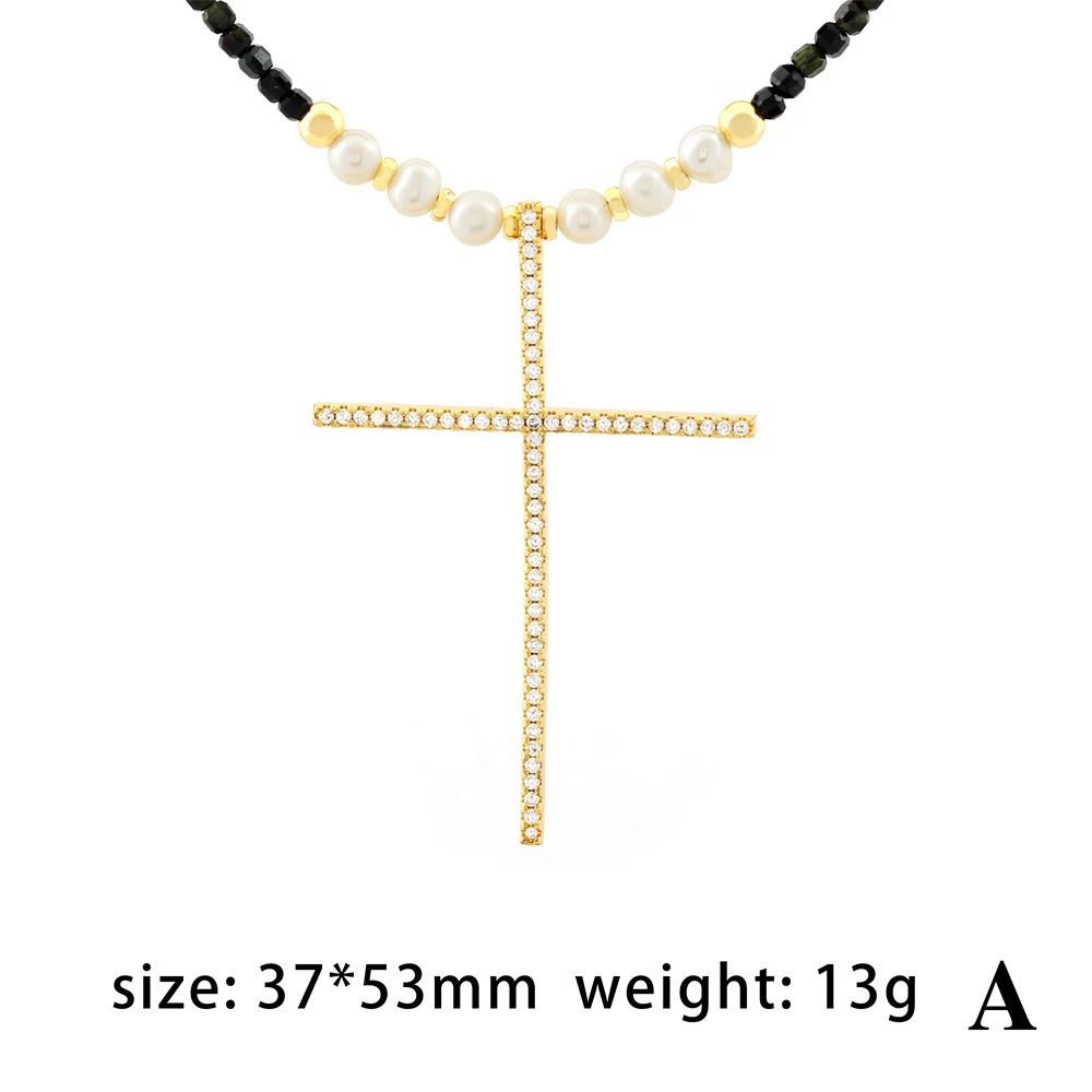 Ethnic Style Streetwear Cross Freshwater Pearl Beaded Plating Inlay Zircon Pendant Necklace 3 Ethnic Style Streetwear Cross Freshwater Pearl Beaded Plating Inlay Zircon Pendant Necklace - Image 3
