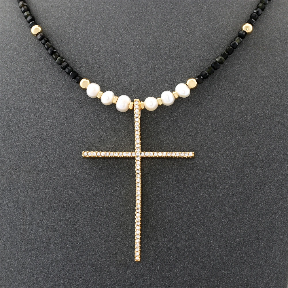 Ethnic Style Streetwear Cross Freshwater Pearl Beaded Plating Inlay Zircon Pendant Necklace 6 Ethnic Style Streetwear Cross Freshwater Pearl Beaded Plating Inlay Zircon Pendant Necklace - Image 6