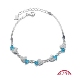 Elegant Sweet Heart Shape Sterling Silver Inlay Zircon White Gold Plated Bracelets