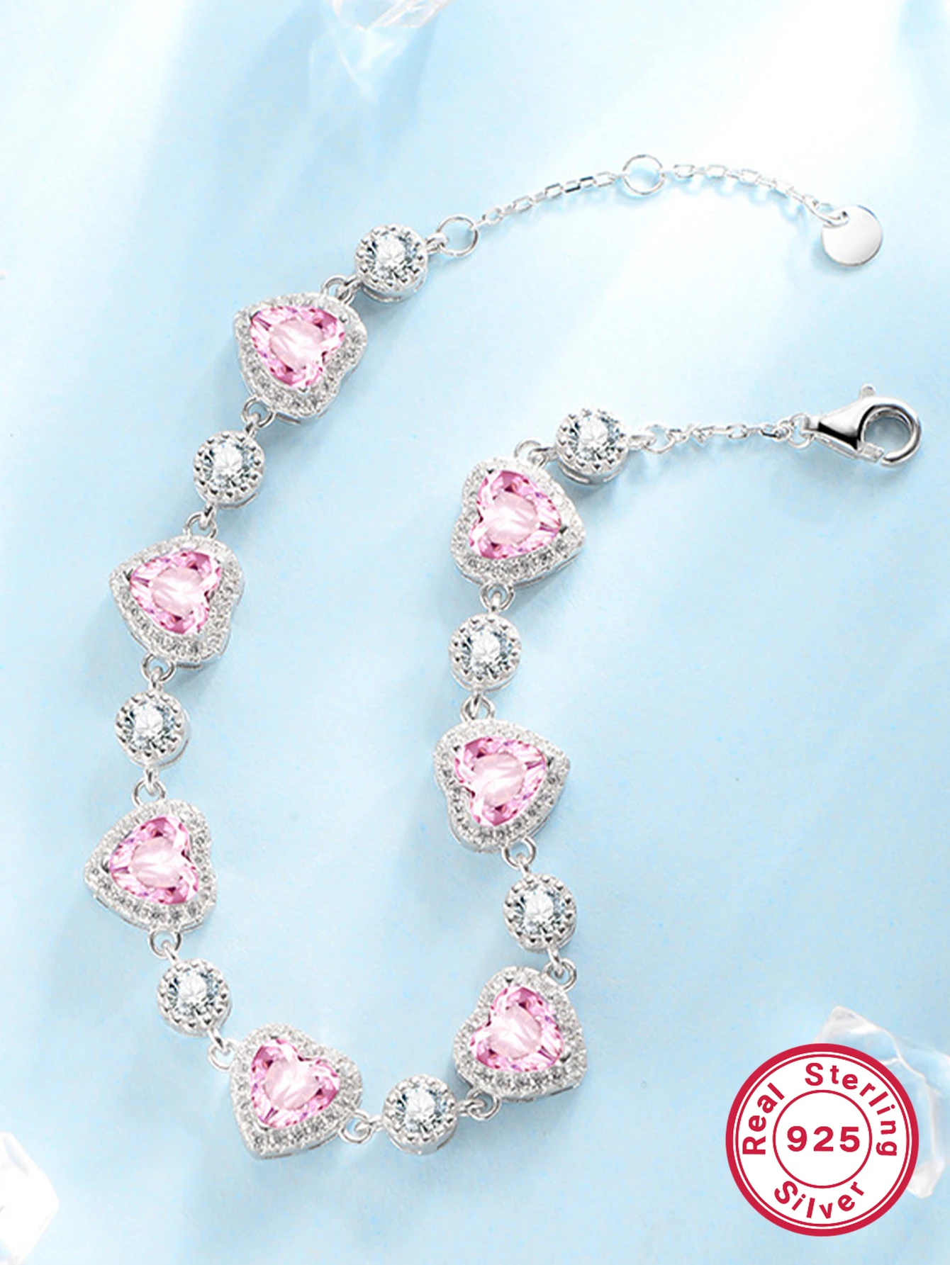 Sweet Heart Shape Sterling Silver Inlay Zircon White Gold Plated Bracelets 2 Sweet Heart Shape Sterling Silver Inlay Zircon White Gold Plated Bracelets - Image 2