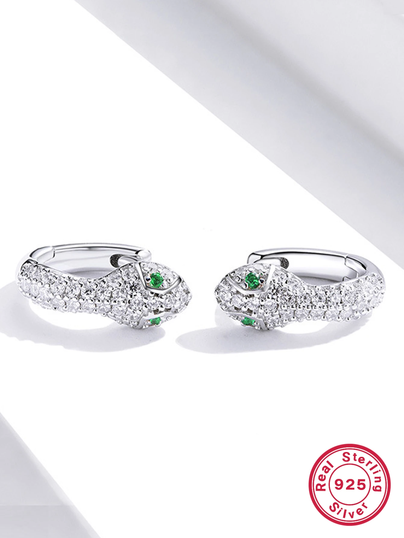 1 Pair Elegant Snake Inlay Sterling Silver Zircon White Gold Plated Earrings 3 1 Pair Elegant Snake Inlay Sterling Silver Zircon White Gold Plated Earrings - Image 3