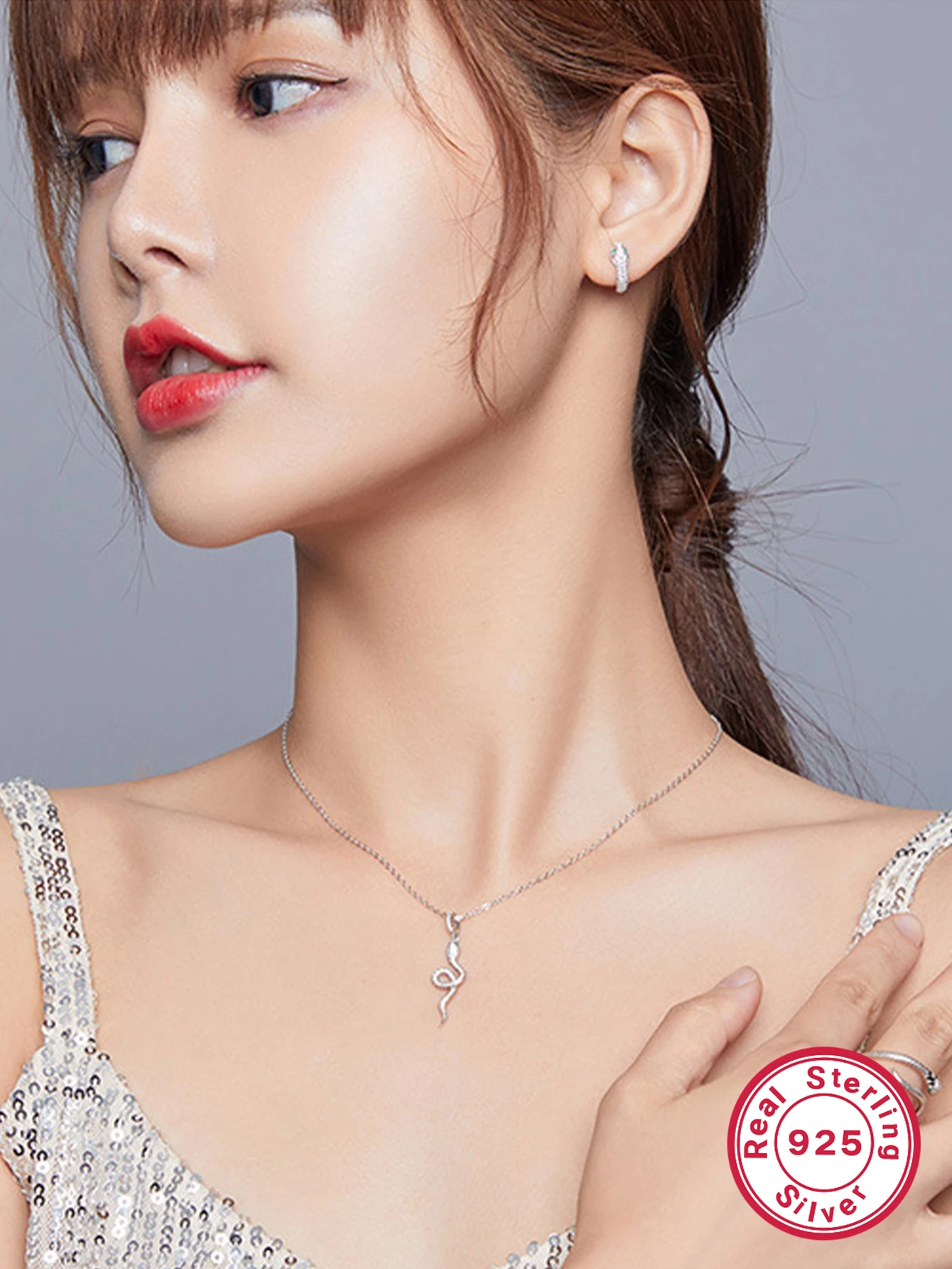 1 Pair Elegant Snake Inlay Sterling Silver Zircon White Gold Plated Earrings 2 1 Pair Elegant Snake Inlay Sterling Silver Zircon White Gold Plated Earrings - Image 2