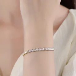 Simple Style Round Sterling Silver Plating Inlay Zircon 18K Gold Plated White Gold Plated Tennis Bracelet