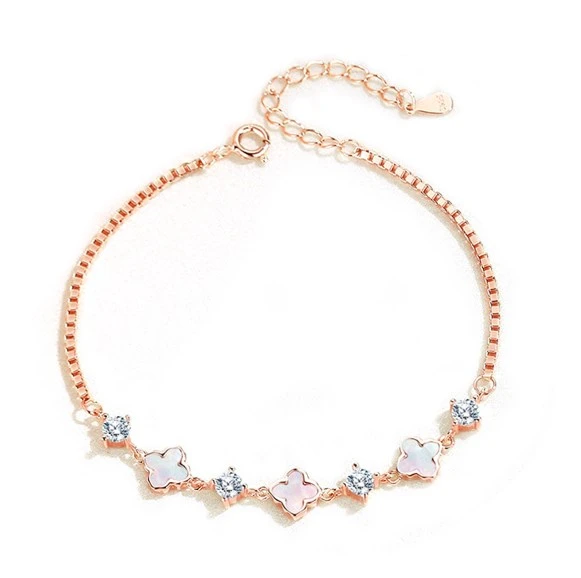 Casual Simple Style Four Leaf Clover Sterling Silver Plating Inlay Zircon Rose Gold Plated Bracelets 1 Casual Simple Style Four Leaf Clover Sterling Silver Plating Inlay Zircon Rose Gold Plated Bracelets