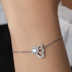 Elegant Luxurious Flower Sterling Silver Plating Inlay Zircon White Gold Plated Bracelets