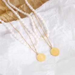 Luxurious Round Titanium Steel Beaded Plating 18K Gold Plated Layered Necklaces