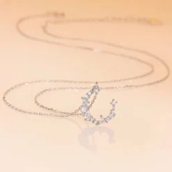 Simple Style Moon Sterling Silver Plating Inlay Artificial Gemstones Pendant Necklace -Deals Glis Jewel Store 1666283902400073728