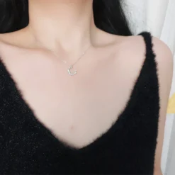 Simple Style Moon Sterling Silver Plating Inlay Artificial Gemstones Pendant Necklace -Deals Glis Jewel Store 1666283905604521984