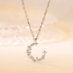 Simple Style Moon Sterling Silver Plating Inlay Artificial Gemstones Pendant Necklace -Deals Glis Jewel Store 1666283909702356992 1