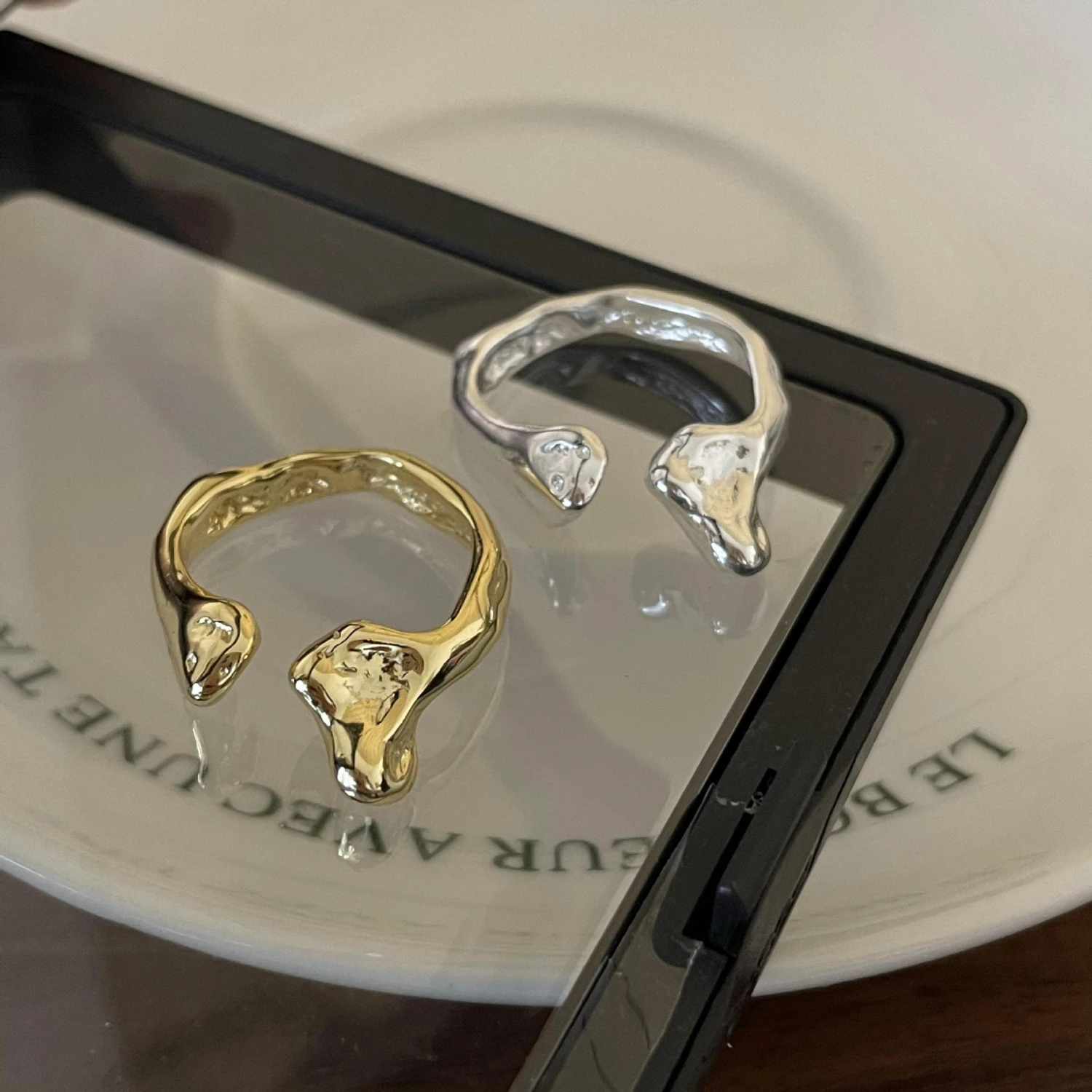 Artistic Irregular Sterling Silver Plating Open Ring 1 Artistic Irregular Sterling Silver Plating Open Ring