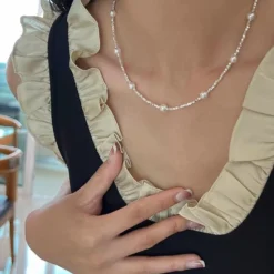 IG Style Elegant Round Sterling Silver Beaded Pearl Plating Necklace -Deals Glis Jewel Store 1666688981506592768