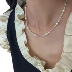 IG Style Elegant Round Sterling Silver Beaded Pearl Plating Necklace -Deals Glis Jewel Store 1666688984354525184