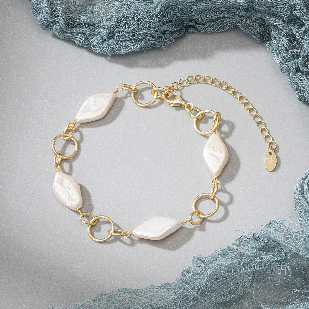Elegant Irregular Freshwater Pearl Sterling Silver Plating Bracelets