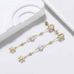 1 Pair Elegant Square Flower Plating Inlay Sterling Silver Freshwater Pearl Zircon Drop Earrings