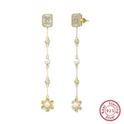 1 Pair Elegant Square Flower Plating Inlay Sterling Silver Freshwater Pearl Zircon Drop Earrings 7 1 Pair Elegant Square Flower Plating Inlay Sterling Silver Freshwater Pearl Zircon Drop Earrings -Deals Glis Jewel Store 1666689372344422400