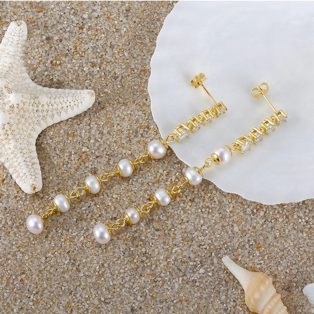 1 Pair Elegant Round Plating Inlay Freshwater Pearl Sterling Silver Zircon Drop Earrings 2 1 Pair Elegant Round Plating Inlay Freshwater Pearl Sterling Silver Zircon Drop Earrings - Image 2