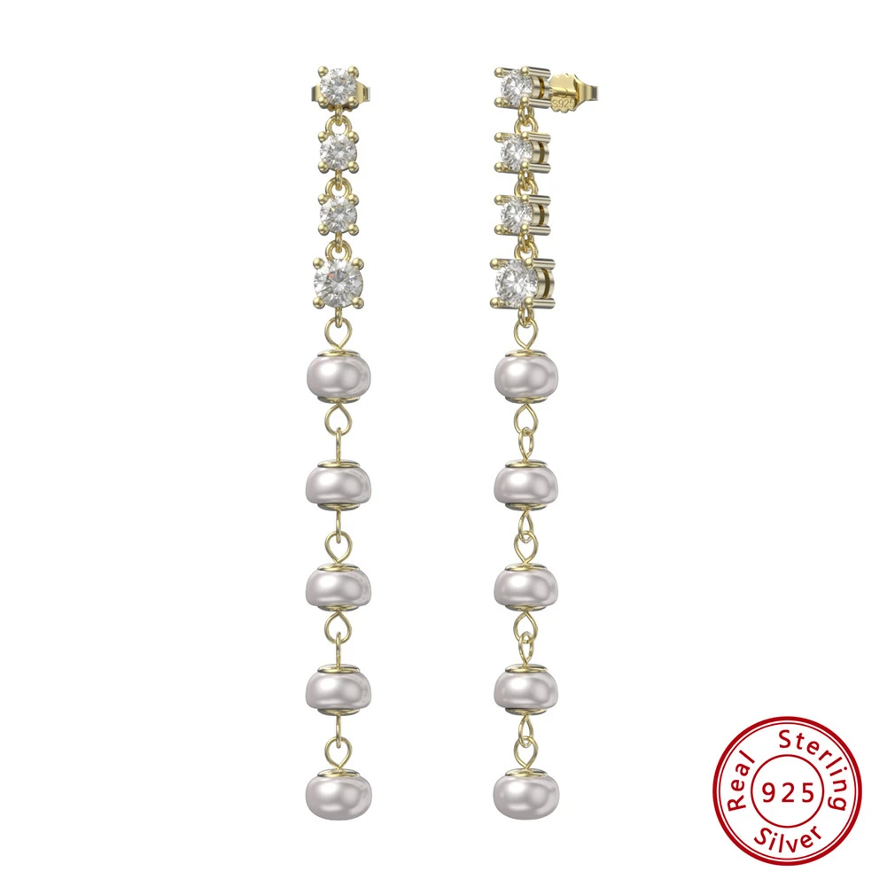 1 Pair Elegant Round Plating Inlay Freshwater Pearl Sterling Silver Zircon Drop Earrings 3 1 Pair Elegant Round Plating Inlay Freshwater Pearl Sterling Silver Zircon Drop Earrings - Image 3