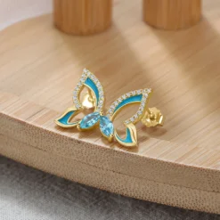 1 Pair Elegant Butterfly Plating Inlay Sterling Silver Zircon Ear Studs