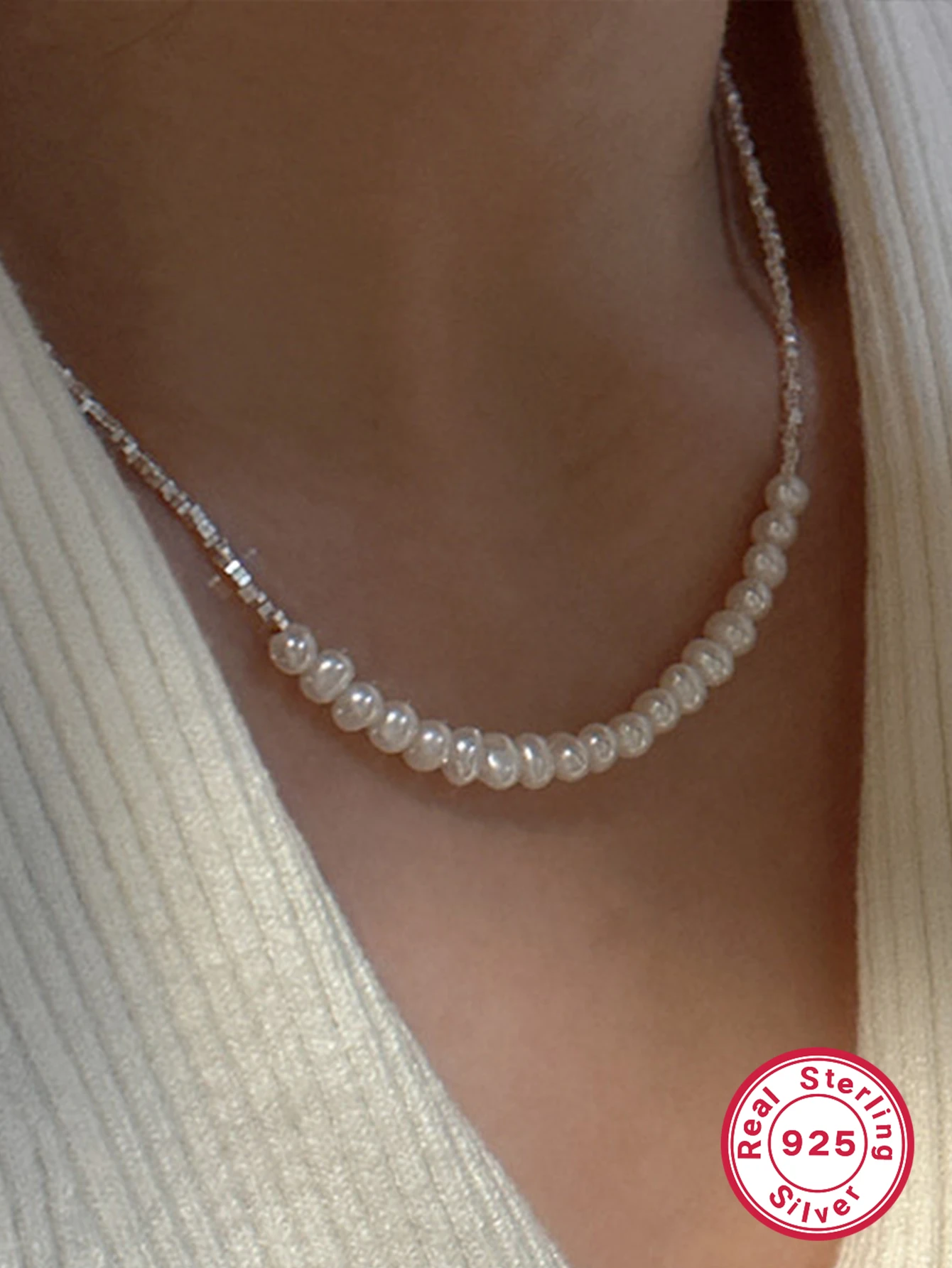 Fairy Style Round Freshwater Pearl Sterling Silver Plating White Gold Plated Necklace