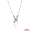 Elegant Geometric Sterling Silver Inlay Artificial Pearls Zircon White Gold Plated Necklace