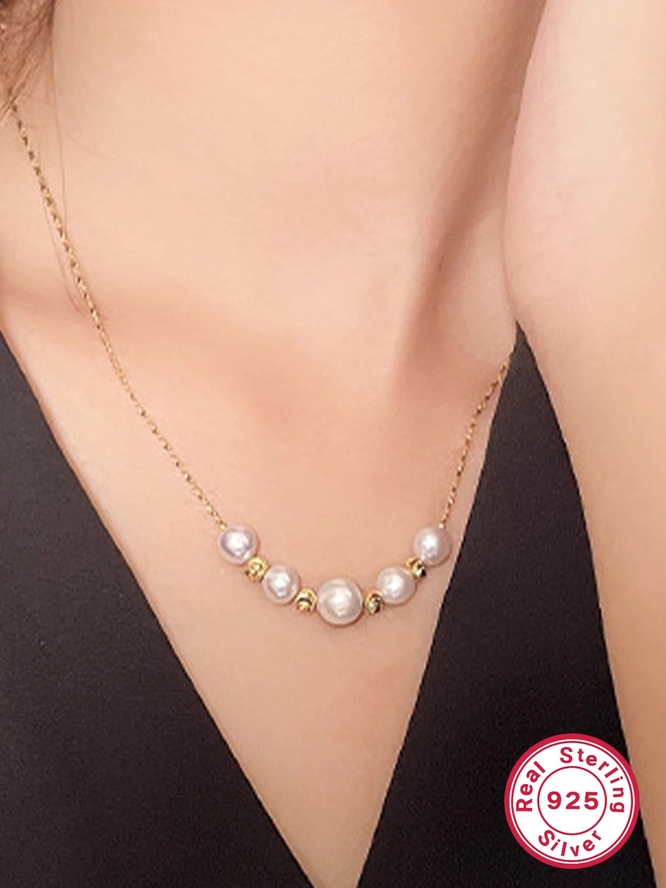 Elegant Round Freshwater Pearl Sterling Silver Plating Inlay Zircon White Gold Plated Necklace 1 Elegant Round Freshwater Pearl Sterling Silver Plating Inlay Zircon White Gold Plated Necklace