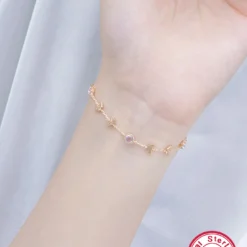 Luxurious Simple Style Star Moon Sterling Silver Plating Inlay Moonstone Zircon 18K Gold Plated Bracelets