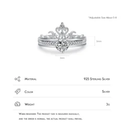 Elegant Glam Crown Sterling Silver Plating Inlay Zircon Rhodium Plated Open Rings -Deals Glis Jewel Store 1667093048032628736