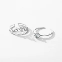 Elegant Glam Crown Sterling Silver Plating Inlay Zircon Rhodium Plated Open Rings -Deals Glis Jewel Store 1667093084380467200