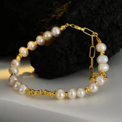 Elegant Irregular Freshwater Pearl Sterling Silver Beaded Bracelets