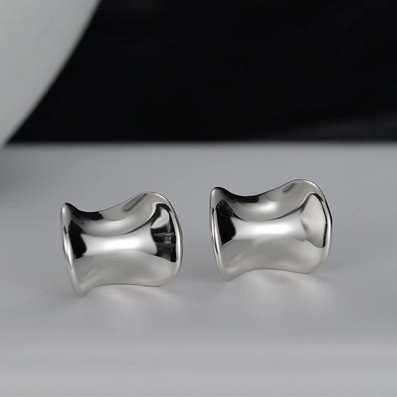 1 Pair Artistic Solid Color Plating Sterling Silver Ear Studs 2 1 Pair Artistic Solid Color Plating Sterling Silver Ear Studs - Image 2
