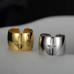 Punk Star Sterling Silver Plating Inlay Zircon Wide Band Rings