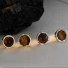 1 Pair Retro Round Inlay Sterling Silver Tiger Tooth Stone Ear Studs