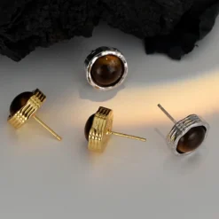 1 Pair Retro Round Inlay Sterling Silver Tiger Tooth Stone Ear Studs 8 1 Pair Retro Round Inlay Sterling Silver Tiger Tooth Stone Ear Studs -Deals Glis Jewel Store 1668856052017401856