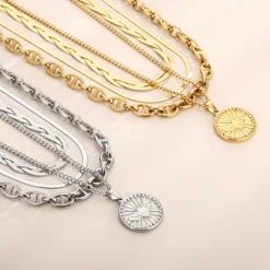 Modern Style Coin Stainless Steel Titanium Steel Plating 18K Gold Plated Layered Necklaces
