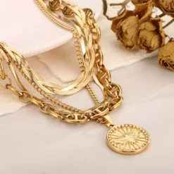 Modern Style Coin Stainless Steel Titanium Steel Plating 18K Gold Plated Layered Necklaces -Deals Glis Jewel Store 1670008065174409216