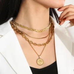 Modern Style Coin Stainless Steel Titanium Steel Plating 18K Gold Plated Layered Necklaces -Deals Glis Jewel Store 1670008065195380736