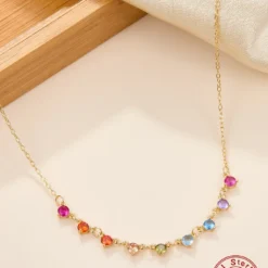Elegant Shiny Round Sterling Silver 18K Gold Plated Zircon Necklace In Bulk