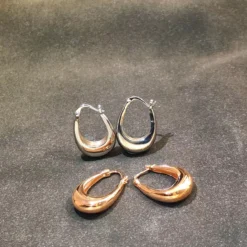 1 Pair IG Style Simple Style Oval Plating Sterling Silver Rose Gold Plated Rhodium Plated Hoop Earrings