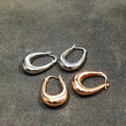 1 Pair IG Style Simple Style Oval Plating Sterling Silver Rose Gold Plated Rhodium Plated Hoop Earrings -Deals Glis Jewel Store 1670733866547154945