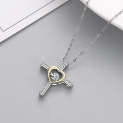 Elegant Streetwear Cross Heart Shape Sterling Silver Zircon Pendant Necklace In Bulk