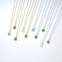 Simple Style Square 18K Gold Plated Natural Stone Sterling Silver Wholesale Pendant Necklace