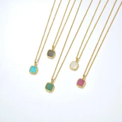 Simple Style Square 18K Gold Plated Natural Stone Sterling Silver Wholesale Pendant Necklace -Deals Glis Jewel Store 1673505680432173056