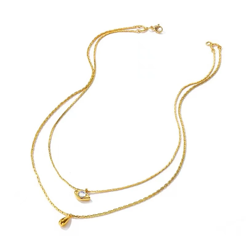 Retro Lady Water Droplets Eye Titanium Steel Inlay Shell Layered Necklaces 2 Retro Lady Water Droplets Eye Titanium Steel Inlay Shell Layered Necklaces - Image 2
