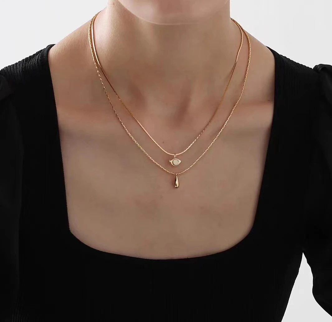 Retro Lady Water Droplets Eye Titanium Steel Inlay Shell Layered Necklaces 4 Retro Lady Water Droplets Eye Titanium Steel Inlay Shell Layered Necklaces - Image 4