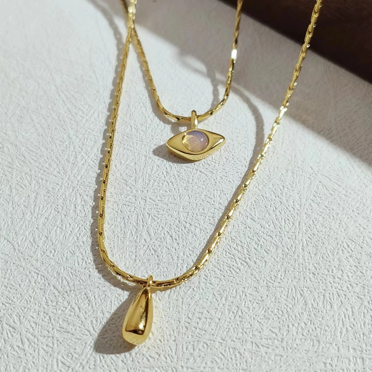 Retro Lady Water Droplets Eye Titanium Steel Inlay Shell Layered Necklaces 6 Retro Lady Water Droplets Eye Titanium Steel Inlay Shell Layered Necklaces - Image 6