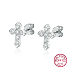 1 Pair Casual Cross Inlay Sterling Silver Moissanite White Gold Plated Ear Studs -Deals Glis Jewel Store 1673986982914691072