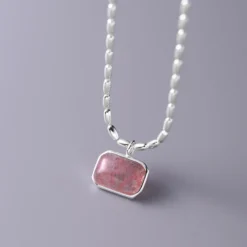 Simple Style Strawberry Quartz Sterling Silver Pendant Necklace In Bulk -Deals Glis Jewel Store 1674248858911248384