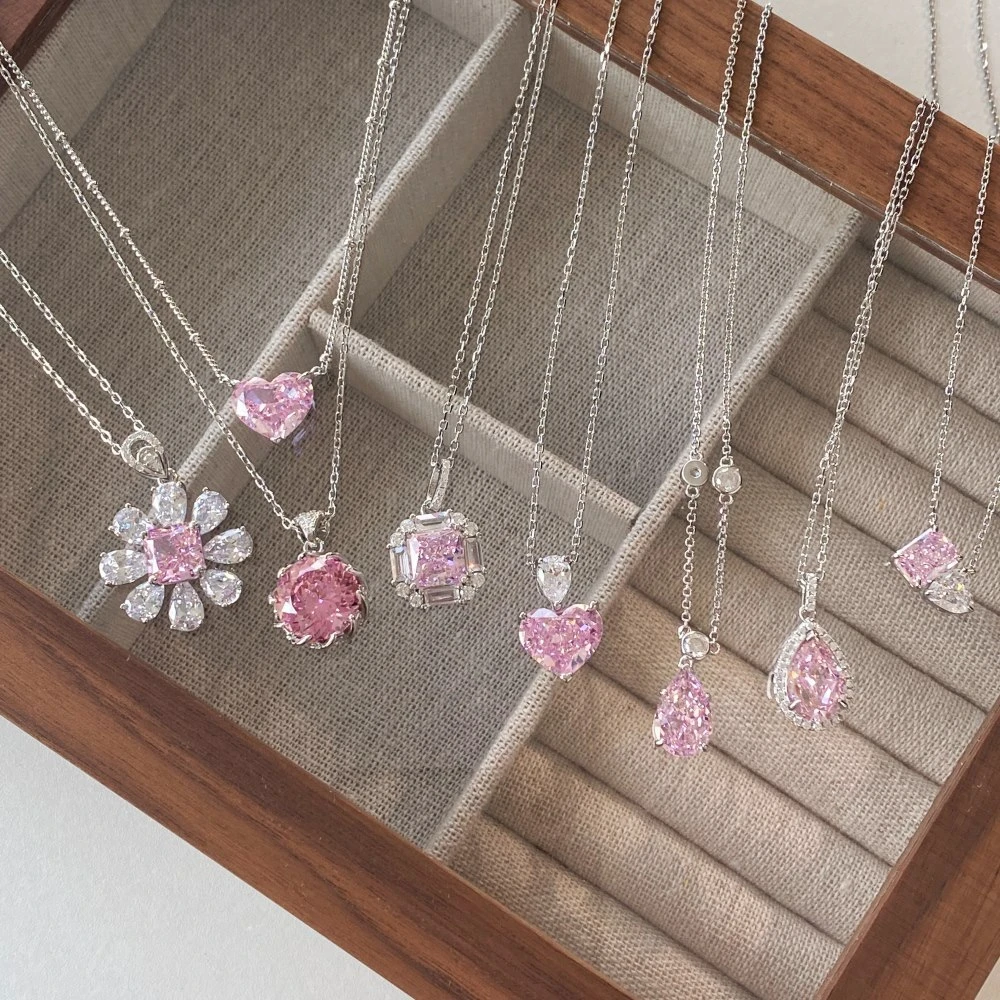 Classic Style Water Droplets Flower Sterling Silver Zircon Pendant Necklace In Bulk 6 Classic Style Water Droplets Flower Sterling Silver Zircon Pendant Necklace In Bulk - Image 6