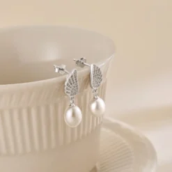 1 Pair IG Style Simple Style Wings Plating Inlay Sterling Silver Pearl Zircon Drop Earrings -Deals Glis Jewel Store 1675046589204402176