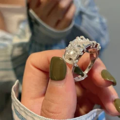 Retro Solid Color Sterling Silver Zircon Rings In Bulk